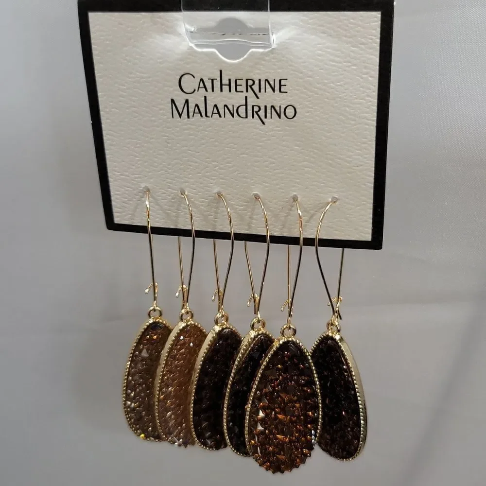 BRAND CATHERINE MALANDRINO FLAT TEARDROP DANGLE SPARKLY GLITTER CHARM EARRINGS
